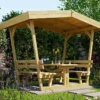 Tonnelle En Bois De Pin Traité Avec Table Et Bancs – 2,93 M² 1 Tonnelle En Bois De Pin Traité Avec Table Et Bancs – 2,93 M² -Jardelix Soldes Magasin tonnelle bois traite avec table bancs