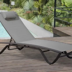 Bain De Soleil En Aluminium Et Textilène - Figari -Jardelix Soldes Magasin transat figari gris terrasse