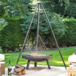 Trépied Pour Braséro Avec Grille De Cuisson Chromée : 65 X 172 Cm -Jardelix Soldes Magasin trepied brasero grille cuisson 65cm chrome 172cm 2